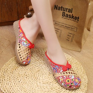 Round head old Beijing linen shoes women's thick-soled flat with national wind n