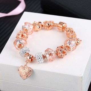 Original Pink&white Crystal beaded Bracelet Heart Pendant Bracelet Women jewelry