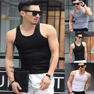 singgahmaishop Men Fashion Summer Solid Color Sleeveless Vest Shirt for Gym Fitness Sports