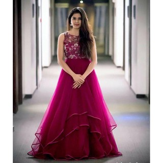 Partywear Pink Three Layered Ruffle Gown