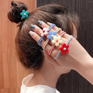 5Pcs Korean Cute Flower Elastic Hair Bands Hairties Hair Accessories Ponytail Holder Tie Rubber Band