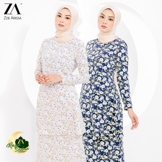 Baju Kurung Pahang Moden Raya 2021 Printed Kurung Andrea Baju Raya Cotton Lembut ZoeArissa Pastel Pattern Wudhu Friendly