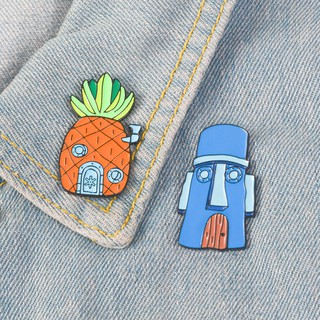Anime SpongeBob House Cartoon Brooch Pins Funny Enamel Pin Denim Jacket Accessories （KTXZ154）