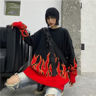 🔥12.12 Hot🔥Pullover Flame Sweater men women 2020 autumn loose knit sweater fashion hip hop tops ins