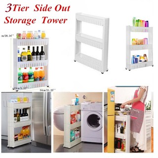 🔥HOT SALE 🔥 3 Tier Slim Slide Multi-Purpose Trolley Rack Out Kitchen Holder Storage Shelf Tower Folding