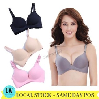 CW Breathable Comfy No Wire Seamless Push Up Bra Thick Cup with 3 Hook