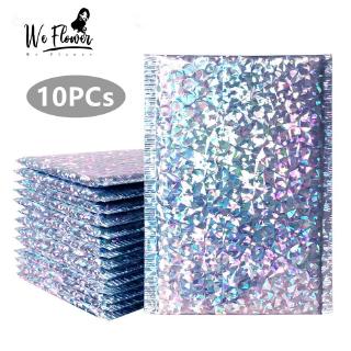 We Flower 10PCs Laser Silver Mailing Envelope Courier Bubble Bags Pack Women Purse Wallet Waterproof Bubble Mailers Padded Pouch Handbag Sealing Self-adhesive Packaging Bag for Lipstick Phone Cosmetics Jewelry Accessories Storage