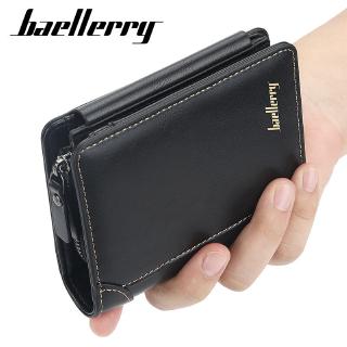 Baellerry Men Short Wallets Fashion 100% Original Genuine Leather Multifunction 3 Folded Card Coin Purse Zipper Pocket