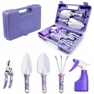 5 Pieces Gardening Tools with Purple Floral Print Garden Work Set for Kids/Adult