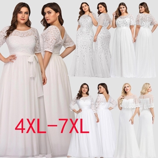 【TikTok Hot Style】 Formal Oversize White Dress Plus size Civil Wedding Gown Lace Chiffon Bridesmaid Dress Long Light Ma