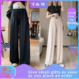 【In stock+fast pos】Nice Ice Silk Materialice 🔥wide leg pants women's loose and thin, high waist drop, floor dragging pants drop, straight casual pants large size