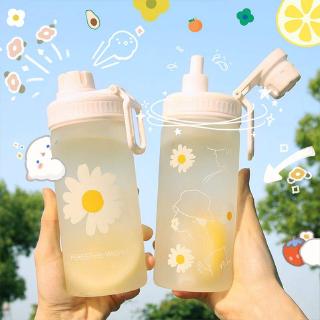 Kettle frosted bottle of red daisies net ins frosted plastic cups cold water bottle with straw Korea portable sports bottle student cup small fresh