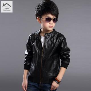 Boys PU Leather Motorcycle Jacket Kids Outwear Fashion Coat