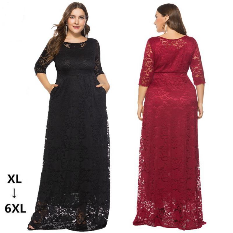 Lace Women Dress Plus Size Long Dress Evening Party Red Maxi Dress