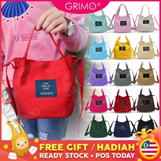READY STOCK💞GRIMO Casual Canva Label Women's Tote Bag Sling Beg Tangan Wanita Perempuan Handbag Bags Lady Casual Gift