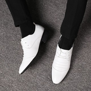 New white leather shoes men's summer casual tip night shop tide groom stage performance (2)