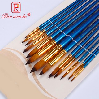 12 Pieces Mixed Size Tip Head Watercolor Painting Brush Pen Blue Nylon Acrylic Brush Paint Set Stationery Art Supplies