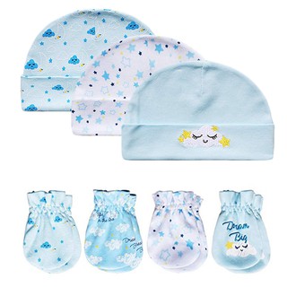Newborn Baby's set 3 Piece Caps & 4 Pairs Gloves Lovely Cartoon Fashion Design Infant Baby Gift Accessories