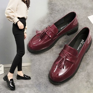 Female students wild retro patent leather British tassel black single shoes