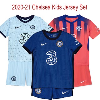 🔥NEWEST 20/21🔥Chelsea Home Jersey Set Kids Soccer Football Jersey Away Third Jersey Suit Children Tops+Shorts Kit