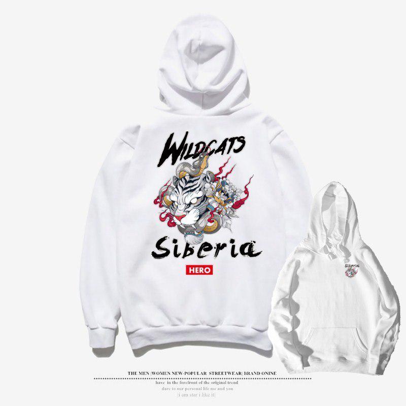 Ins white tiger casual warm men's hoodie jacket pullover long sleeve cap lovers