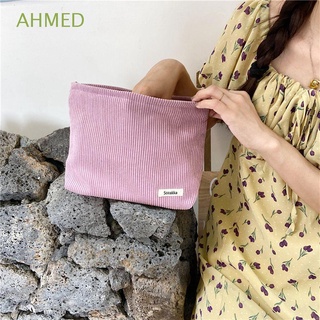 AHMED Female Makeup Bag Portable Clutch Pouch Corduroy Cosmetic Bag Travel Korean Toiletries Storage bag Zipper Large Capacity Handbags Cosmetic Organizer