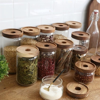 1700ml / 1000ml /350ml food storage jar wooden lid candy kitchen storage box clear glass jar spice jar container