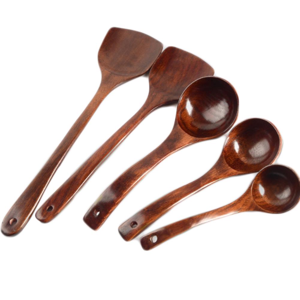 Kitchen Natural Wooden Rice Soup Spoon Shovel Cooking Utensil Set Seamless Tool
