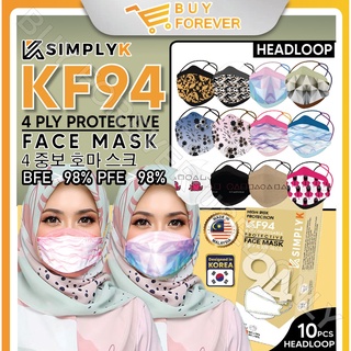 SIMPLY K 4Ply Medical KF94 Face Mask Hijab Mask Head Loop Headloop Mask Adult Face Mask Hitam Colour Mask Black Mask