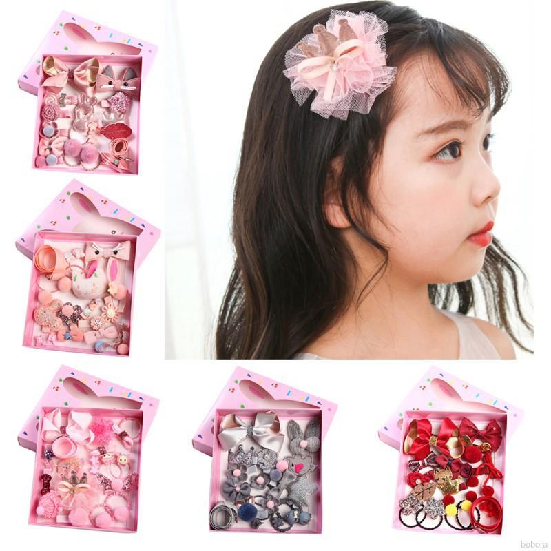 BOBORA 18Pcs/set Cute Girls Accessories Children's Hair Clip Elastic Hair Set (1)