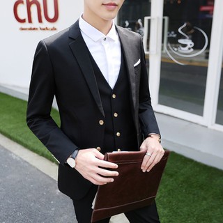 (Blazer+Pants+Vest)Men's Korean Suit Men Stage Clothing Wedding Groom Mens Suits
