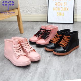 ✿Ready Stock✿Korea jelly women's rain boots flat bottom straps non-slip and waterproof fashion student shoes