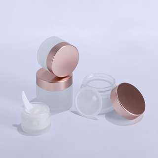 【🎉Buy one get one free🎉】Newest Frosted Glass Jars Cream Bottles Round Shape Cosmetic Containers With Rose Gold Cap For Face Cream Makeup Packing