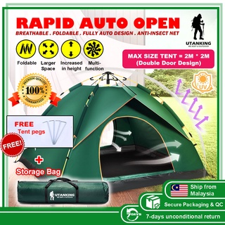 2m*2m Fully Automatic Tent Outdoor Foldable Camping Auto Tents UV Resist 2 Doors Sleeping Camp Auto Khemah Camping Tidur