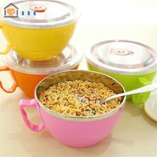 600ml Noodle Bowl With Lid Handle Stainless Steel Plastic Food Container