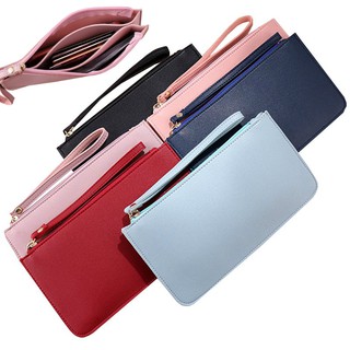 New oil leather clutch bag Candy color mobile phone coin purse
