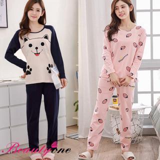 Cartoon Strawberry Bear Long Sleeve Sleepwear Nightwear Pajamas Set