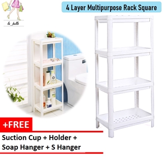 4 Tiers Plastic Layer Square Kitchen Shelf Toilet Home Bathroom Storage Rack Kitchen Multipurpose Rak Serbaguna