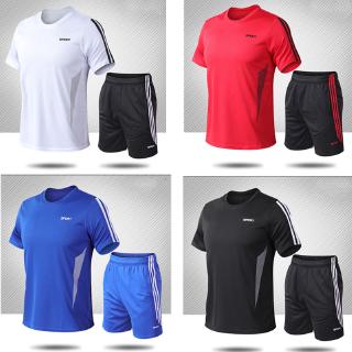 【Plus size】men's quick dry tracksuit sport wear top+shorts football jeseys M-5XL