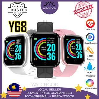 [🔥Malaysia 6 Months Warranty🔥] Y68 Smart Watch Fitness Tracker Digital Heart Jam Tangan Wanita Lelaki Watch Men Watch