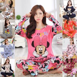 【READY STOCK】Size M-XXL Baju Tidur Milk Silk Pyjamas Long Sleeve Sleepwear Pajamas