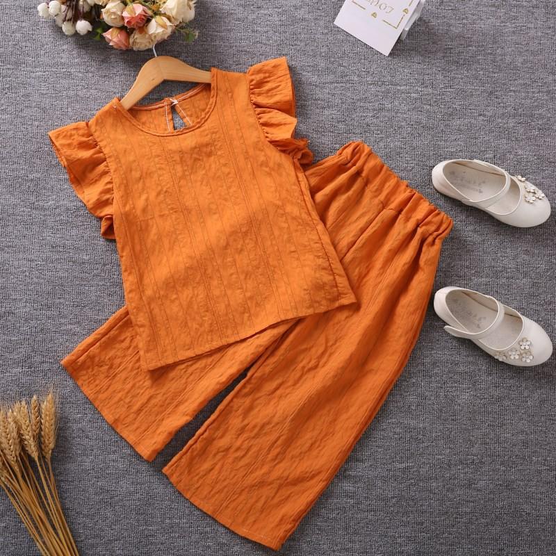 ✨ perfect ❀ Baby Girl Casual Flare Sleeve T-shirt + Cropped Trousers Costume Set