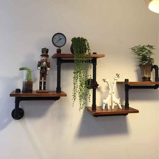 Water pipe iron racks living room wall wall hanging bookshelf wall retro industrial style solid wood partition flower (1)