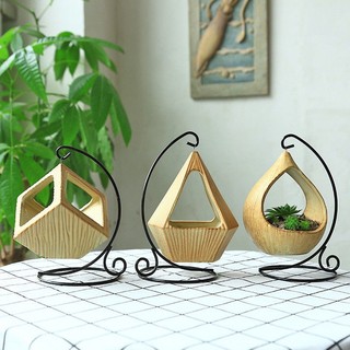 Hanging Ceramics Vase Flower Plant Pot Round Container Decor With Stand