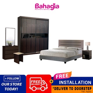 Bahagia Neptune Bedroom Set - Bedframe + Wardrobe (6ft x 6.5ft) + Dressing Table & Stool + Side Table