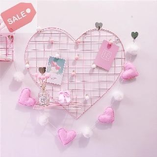 Girl heart photo wall ins net red room layout pink love iron grid frame decoration bedroom storage shelf