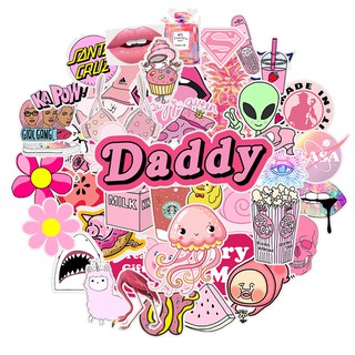50Pcs /Waterproof Girls Kawaii Pink Fun Sticker Toys Luggage Stickers for Motor Car & Suitcase Fashion Laptop Decals Stickers