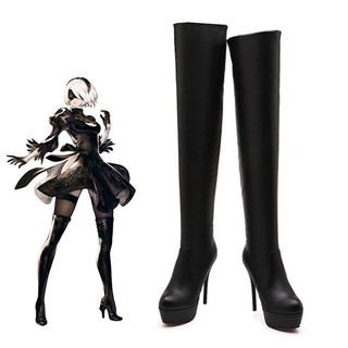 Chinese Size Nier Automata Boots Cosplay Shoes Women High Quality Anime Role Play 2B High Heels Boots Halloween Girls