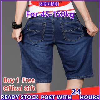 【 For 45-150 Kg 】Oversized Denim Shorts Men Summer Jeans Shorts Men Men Jeans Denim Short Pants Seluar Panjang Casual Plus Size Pant Men with High Elasticity (1)