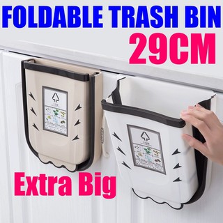 [BIG SIZE 29cm] Folding Waste Bin Kitchen Cabinet Door Hanging Trash Bin (Kitchen,Bathroom,Toilet and Car Back Cushion) (1)